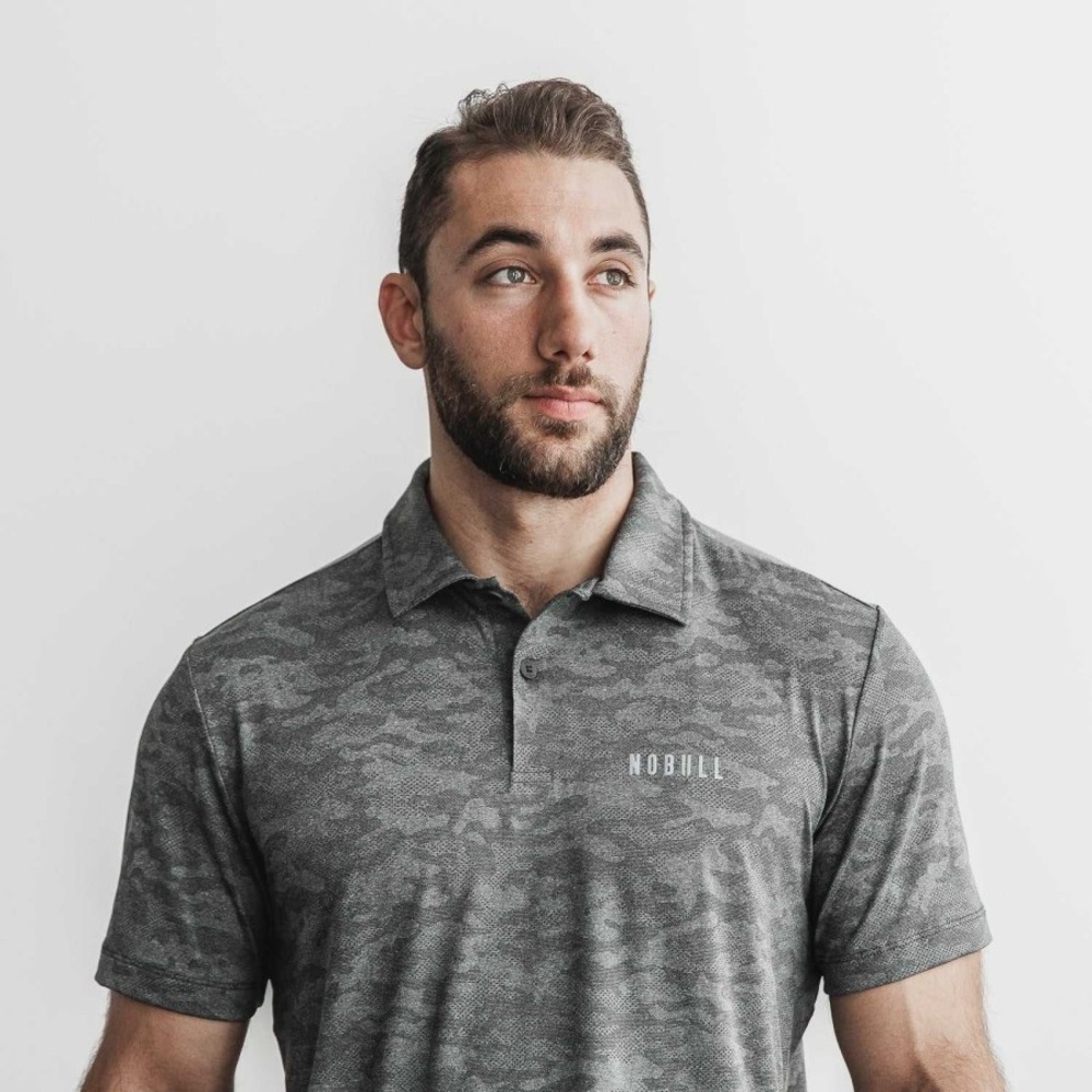 NWT NOBULL Men’s Lightweight Textured Polo - Medium - Black Camo